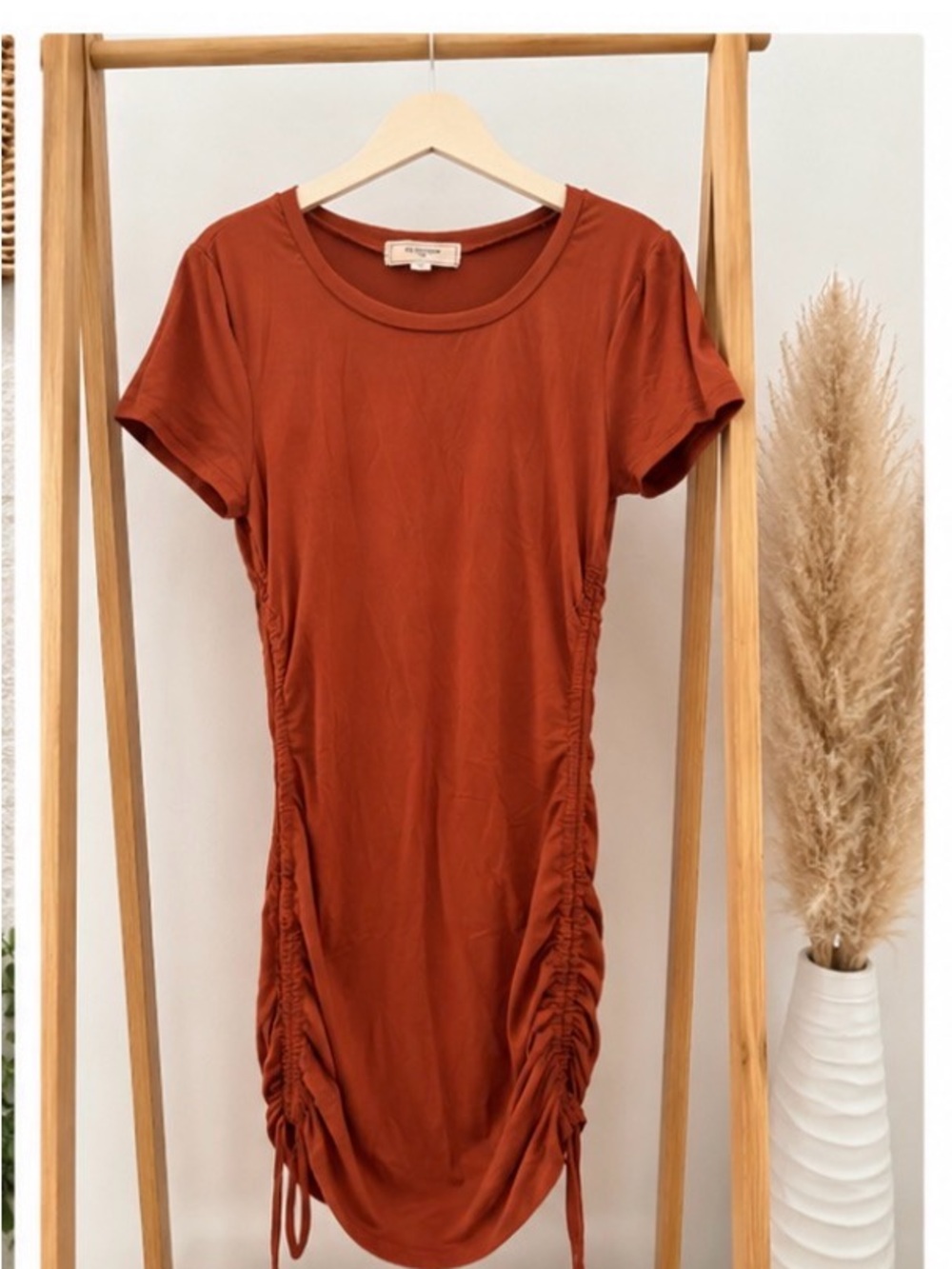 Ruched Side T-Shirt Dress - Rust